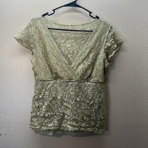 Y2K Vintage Babydoll Crossover Lace Sheer Top SZ L Coquette Fairy Boho Festival